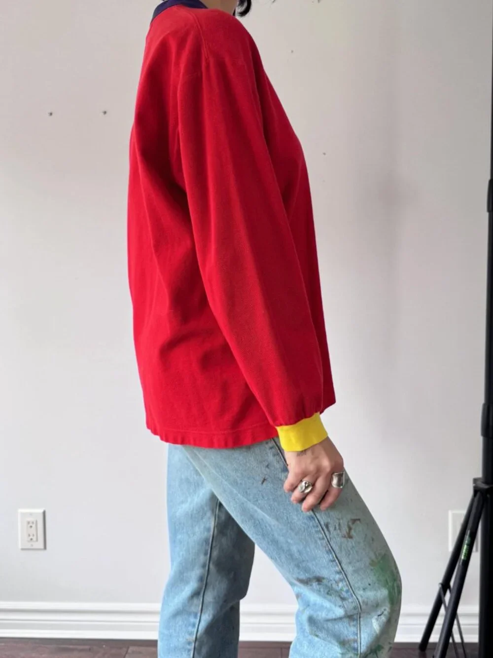 90s vintage Made in Japan red colorblock novelty golf collared cotton shirt - Picture 6 of 9